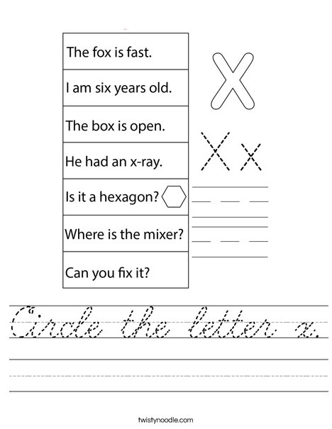 Circle the letter x. Worksheet