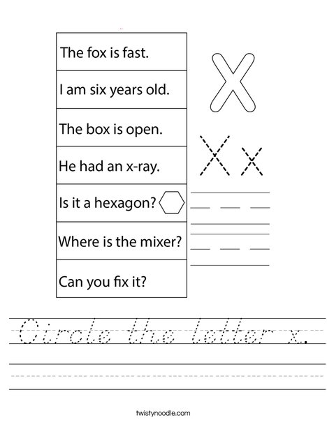 Circle the letter x. Worksheet