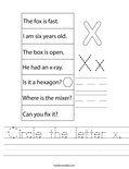 Circle the letter x. Worksheet