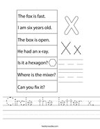 Circle the letter x Handwriting Sheet