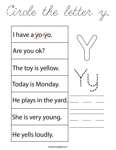 Circle the letter y. Coloring Page