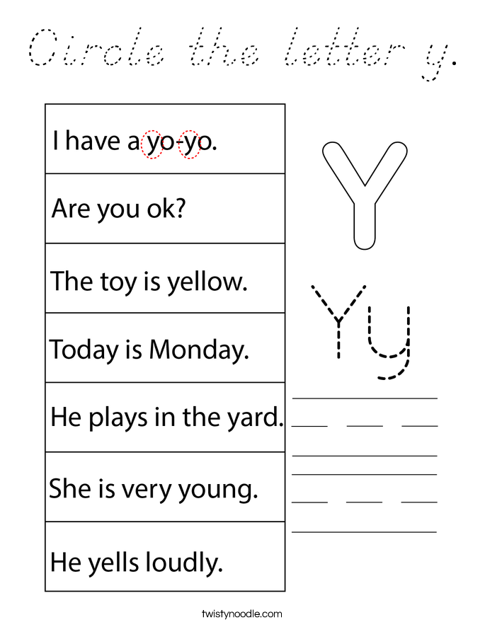 Circle the letter y. Coloring Page