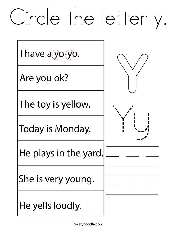 Circle the letter y. Coloring Page