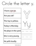 Circle the letter y Coloring Page