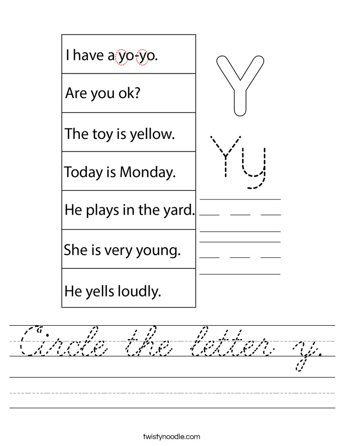 Circle the letter y. Worksheet