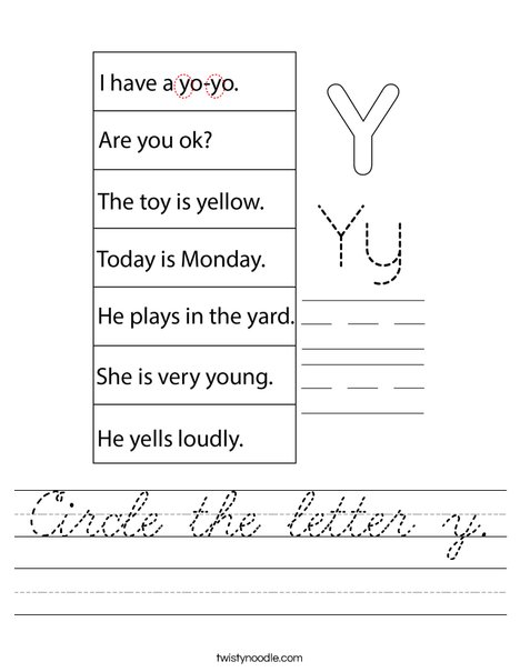 Circle the letter y. Worksheet