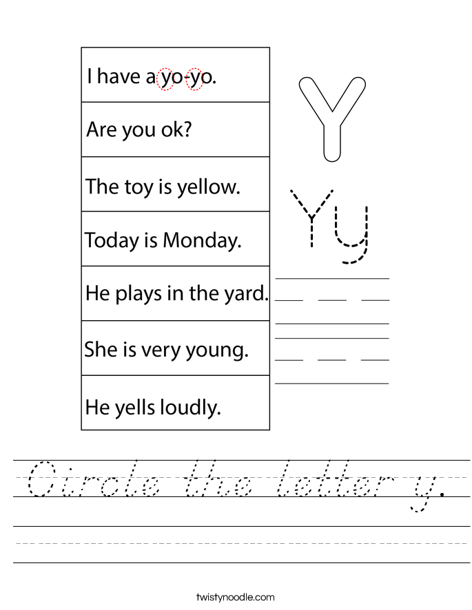 Circle the letter y. Worksheet