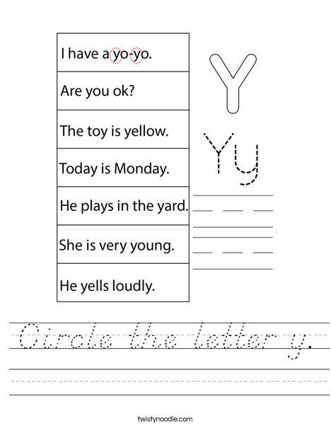 Circle the letter y. Worksheet