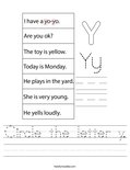 Circle the letter y. Worksheet