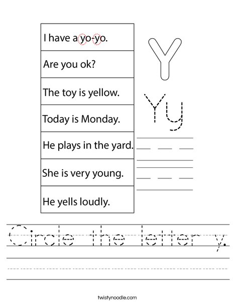 Circle the letter y. Worksheet
