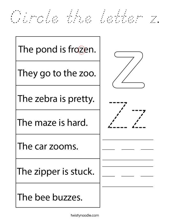 Circle the letter z. Coloring Page