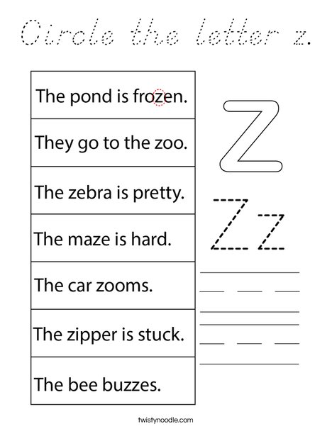 Circle the letter z. Coloring Page