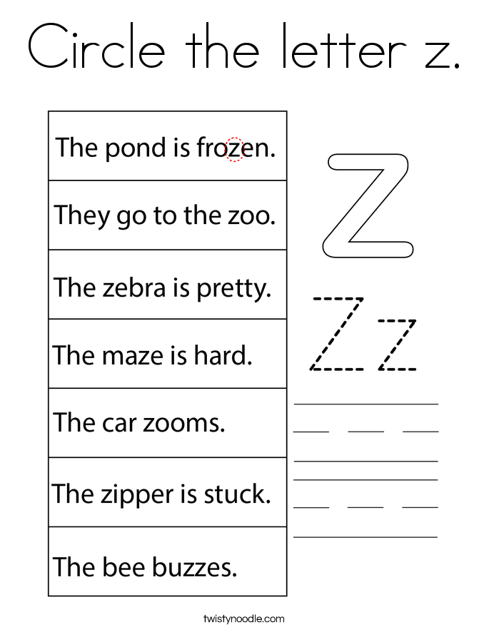 Circle the letter z. Coloring Page