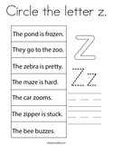 Circle the letter z Coloring Page