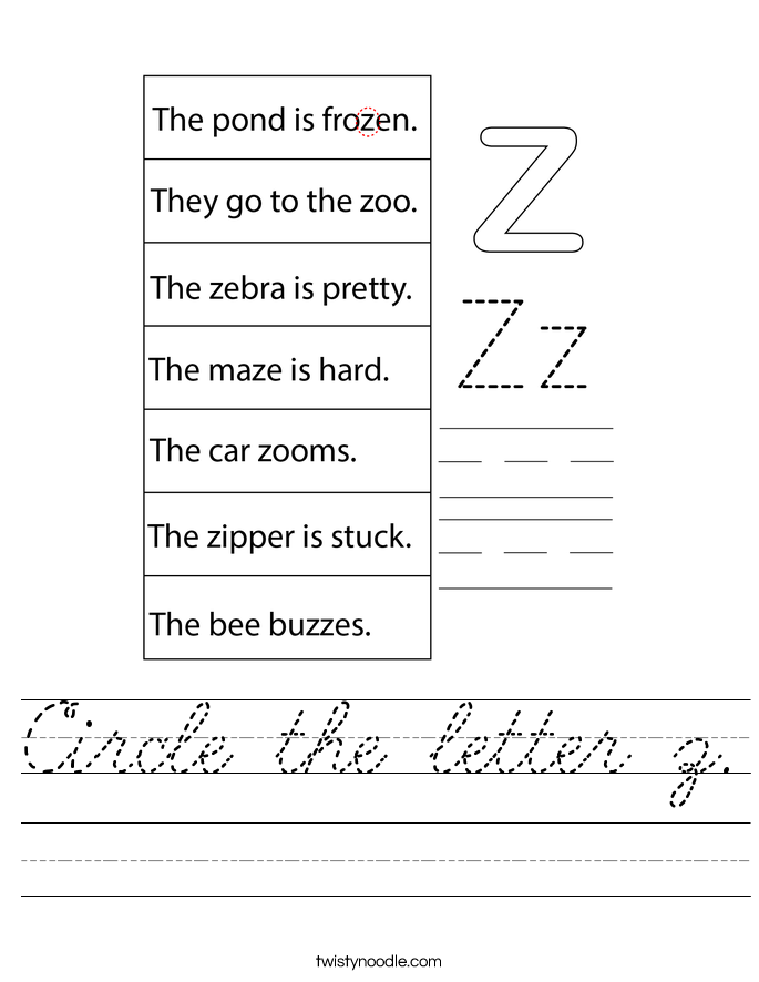 Circle the letter z. Worksheet