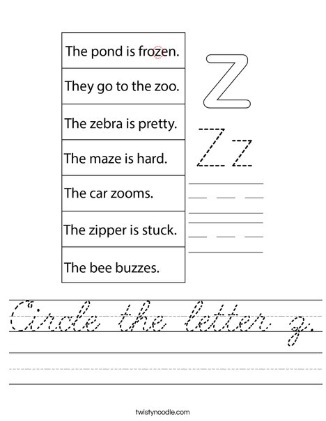 Circle the letter z. Worksheet