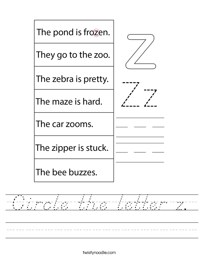 Circle the letter z. Worksheet
