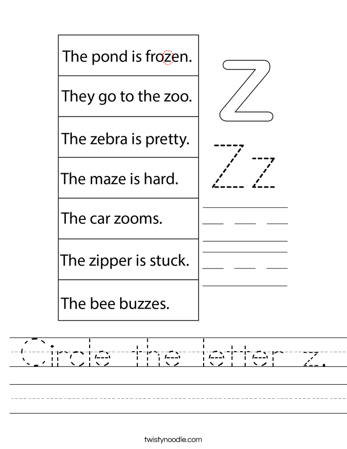 Circle the letter z. Worksheet