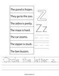 Circle the letter z. Worksheet