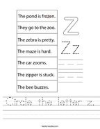 Circle the letter z Handwriting Sheet