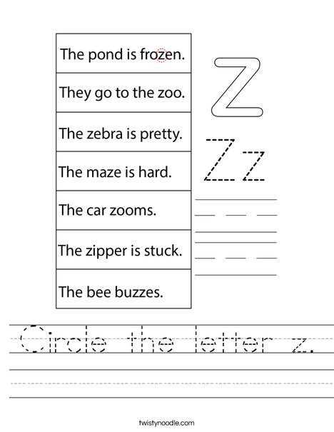 Circle the letter z. Worksheet