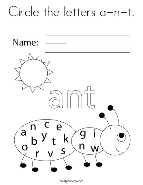 Circle the letters a-n-t. Coloring Page