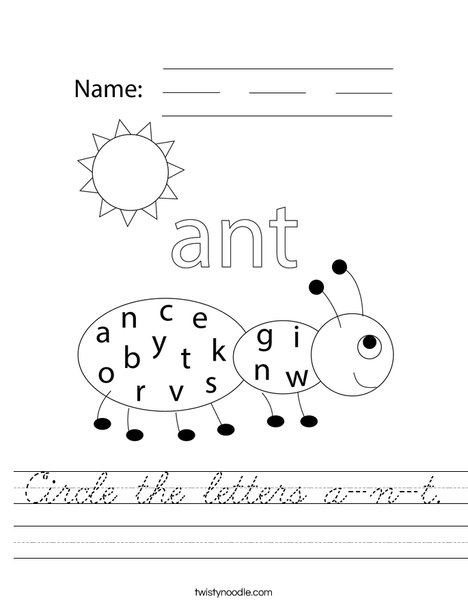 Circle the letters a-n-t. Worksheet