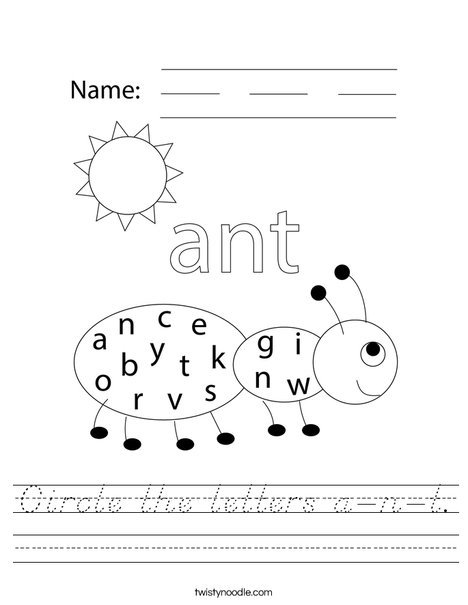Circle the letters a-n-t. Worksheet