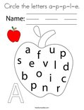 Circle the letters a-p-p-l-e. Coloring Page