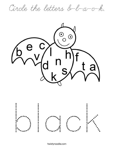 Circle the letters b-l-a-c-k. Coloring Page