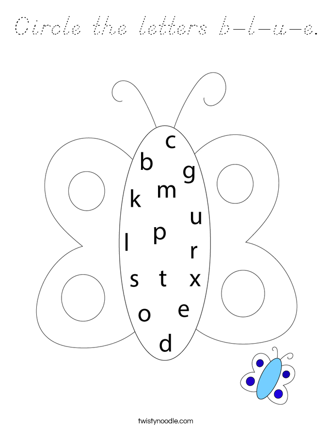 Circle the letters b-l-u-e. Coloring Page