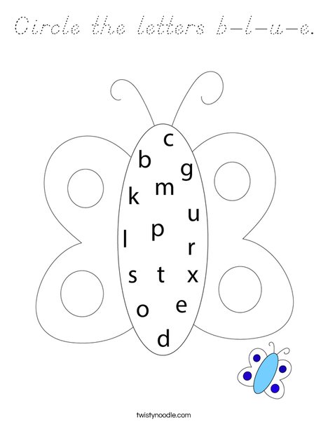 Circle the letters b-l-u-e. Coloring Page