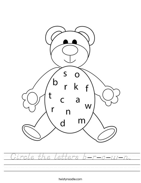Circle the letters b-r-o-w-n. Worksheet