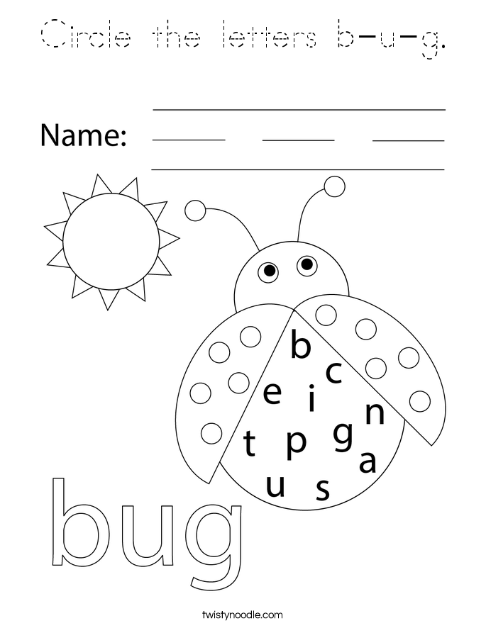 Circle the letters b-u-g. Coloring Page