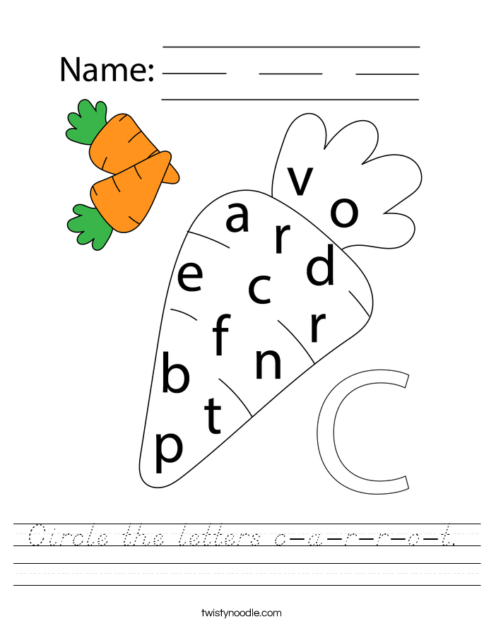Circle the letters c-a-r-r-o-t. Worksheet
