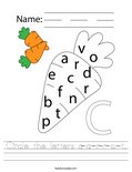 Circle the letters c-a-r-r-o-t. Worksheet