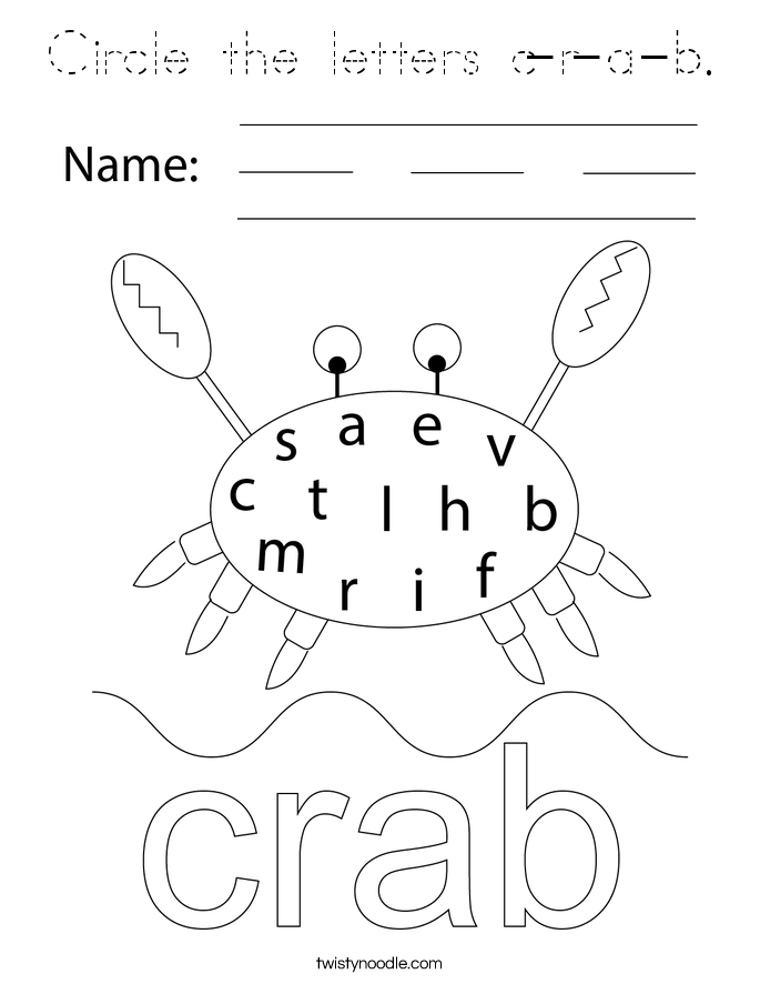Circle the letters c-r-a-b. Coloring Page