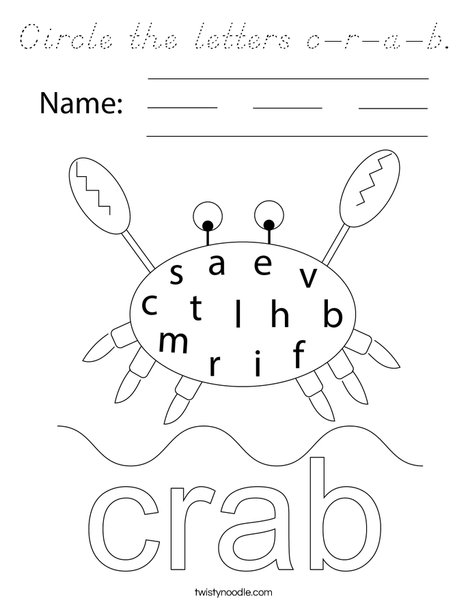 Circle the letters c-r-a-b. Coloring Page