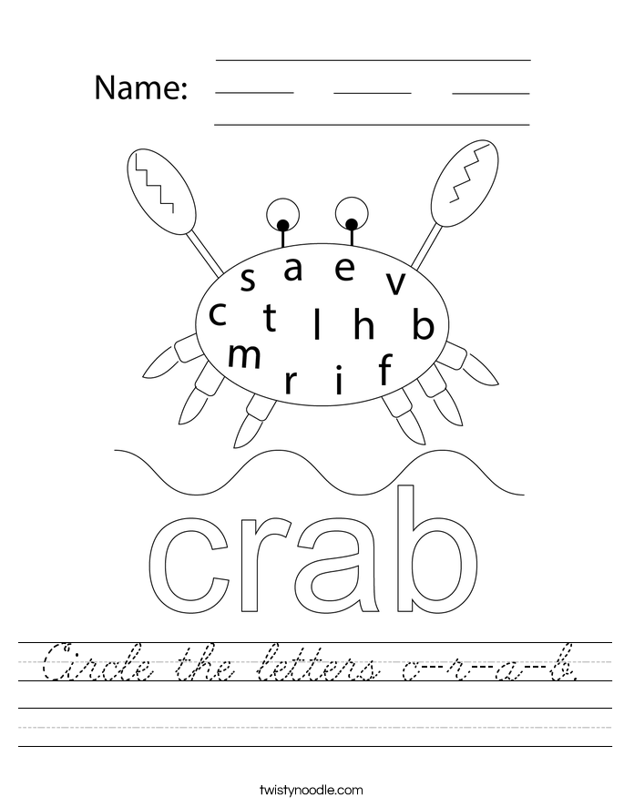 Circle the letters c-r-a-b. Worksheet