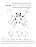 Circle the letters c-r-a-b. Worksheet