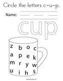 Circle the letters c-u-p Coloring Page