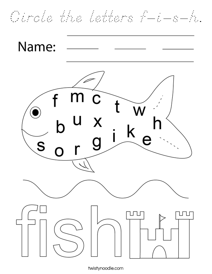 Circle the letters f-i-s-h. Coloring Page