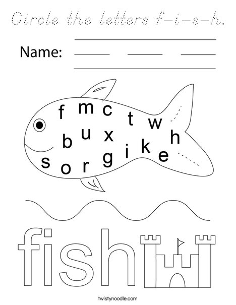 Circle the letters f-i-s-h. Coloring Page