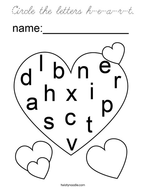 Circle the letters h-e-a-r-t Coloring Page