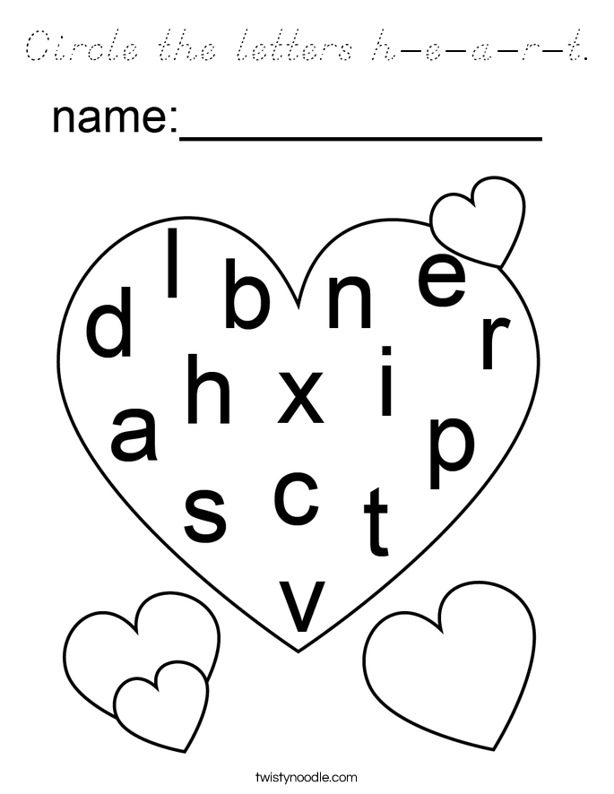 Circle the letters h-e-a-r-t. Coloring Page
