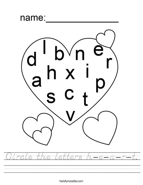 Circle the letters h-e-a-r-t Worksheet