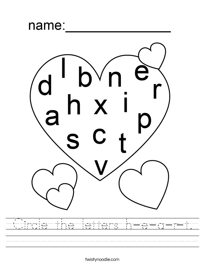 Circle the letters h-e-a-r-t. Worksheet