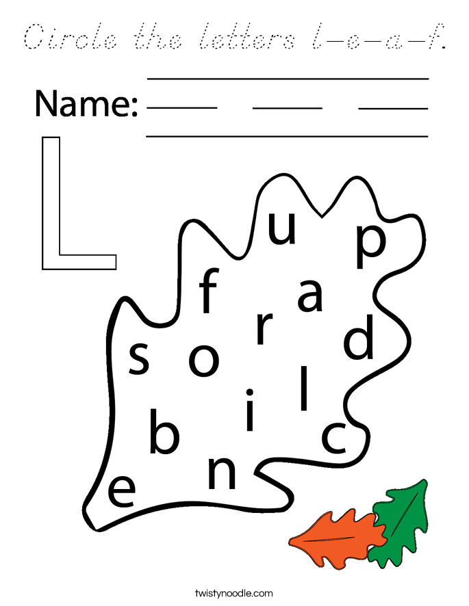 Circle the letters l-e-a-f. Coloring Page