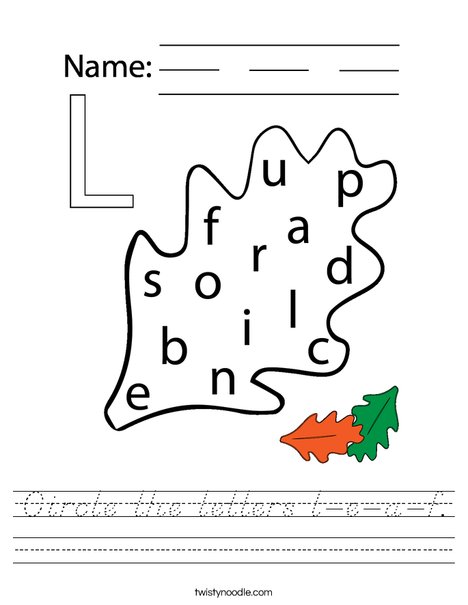 Circle the letters l-e-a-f. Worksheet