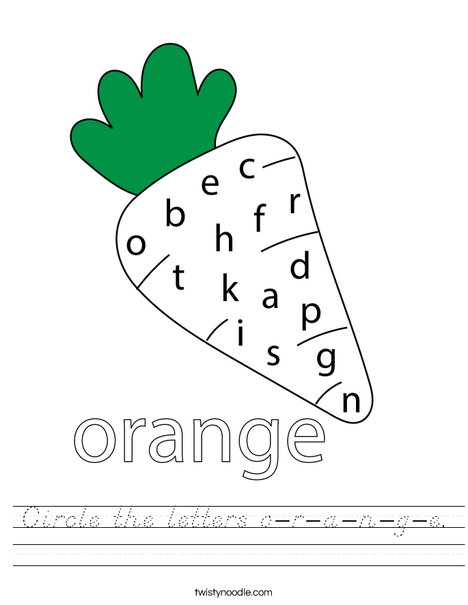 Circle the letters o-r-a-n-g-e. Worksheet